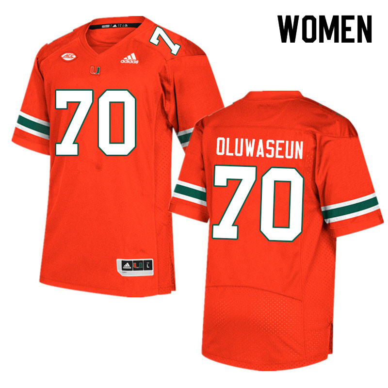 Women #70 Justice Oluwaseun Miami Hurricanes College Football Jerseys Sale-Orange - Click Image to Close